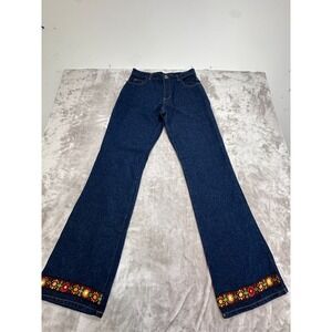 Vintage Joy Jeans Bell Bottom Women Size Large Blue Tapestry Hem Boho Flare NWOT